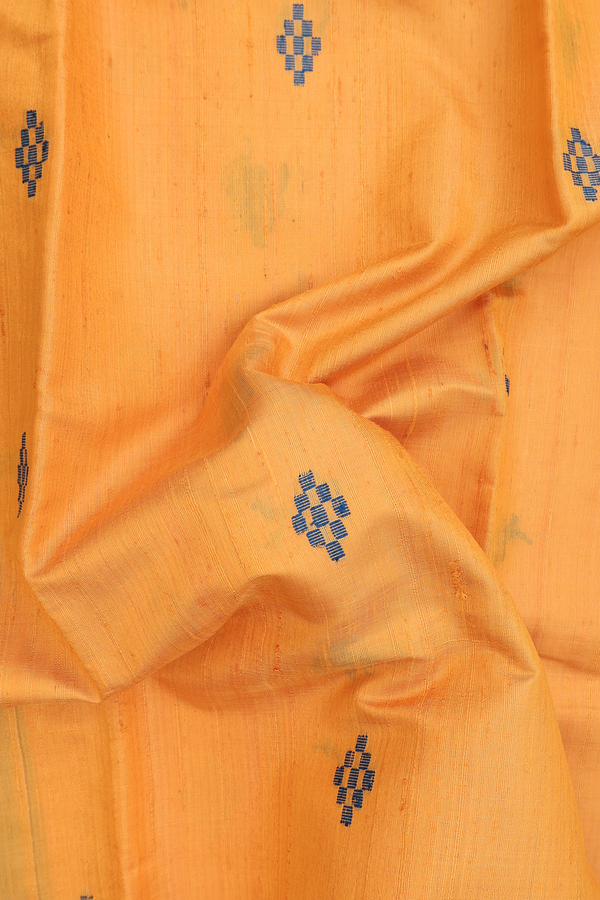 Jute Saree In Ochre Orange With Threadwork Buttas