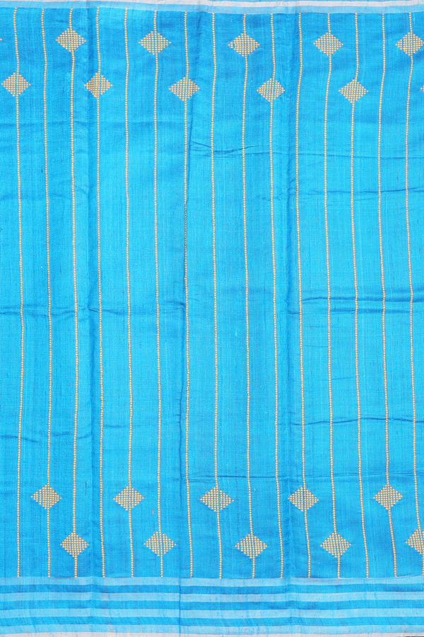 Jute Saree In Ochre Orange With Threadwork Design