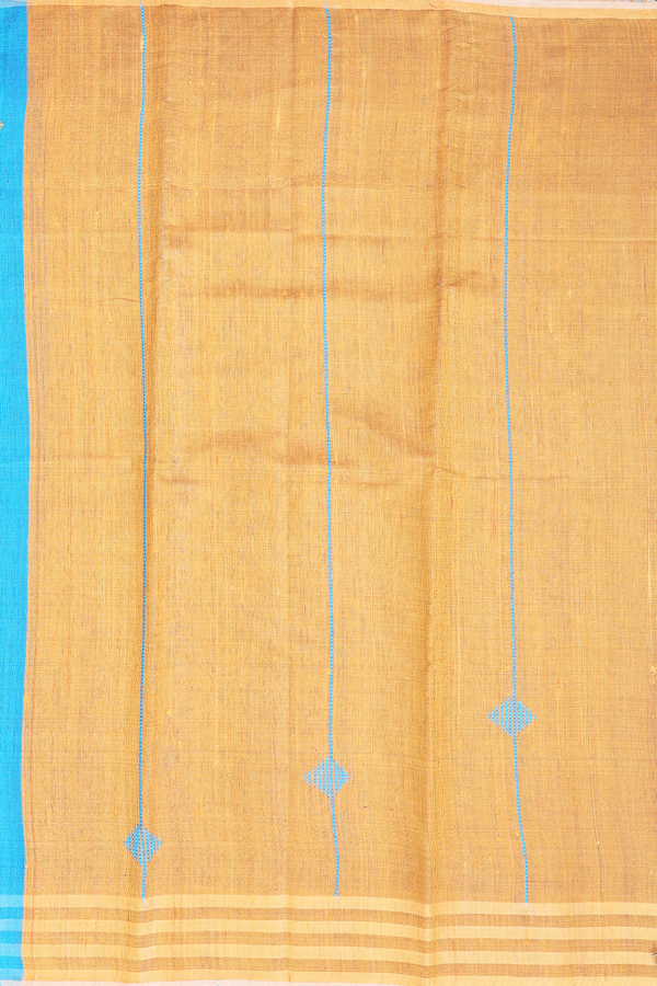 Jute Saree In Ochre Orange With Threadwork Design