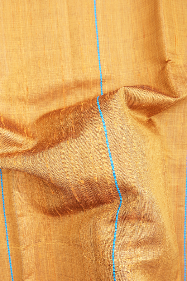 Jute Saree In Ochre Orange With Threadwork Design
