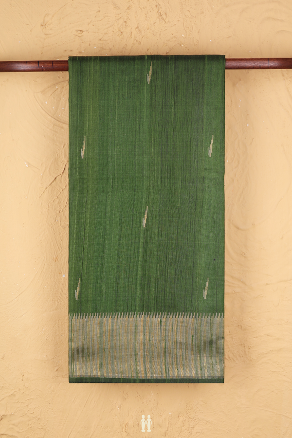 Jute Saree In Olive Green With Muniya Design