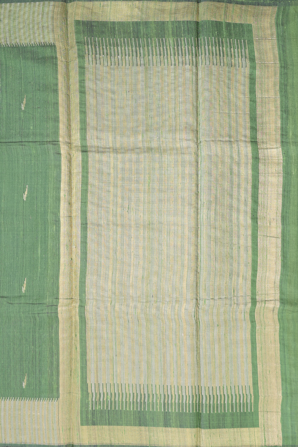 Jute Saree In Olive Green With Muniya Design