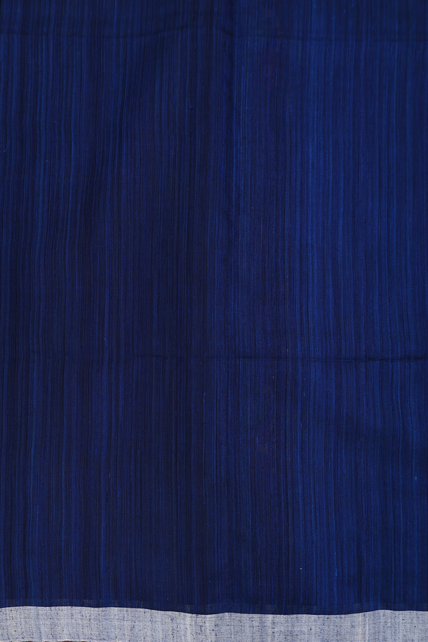 Jute Saree In Oxford Blue With Floral Motifs