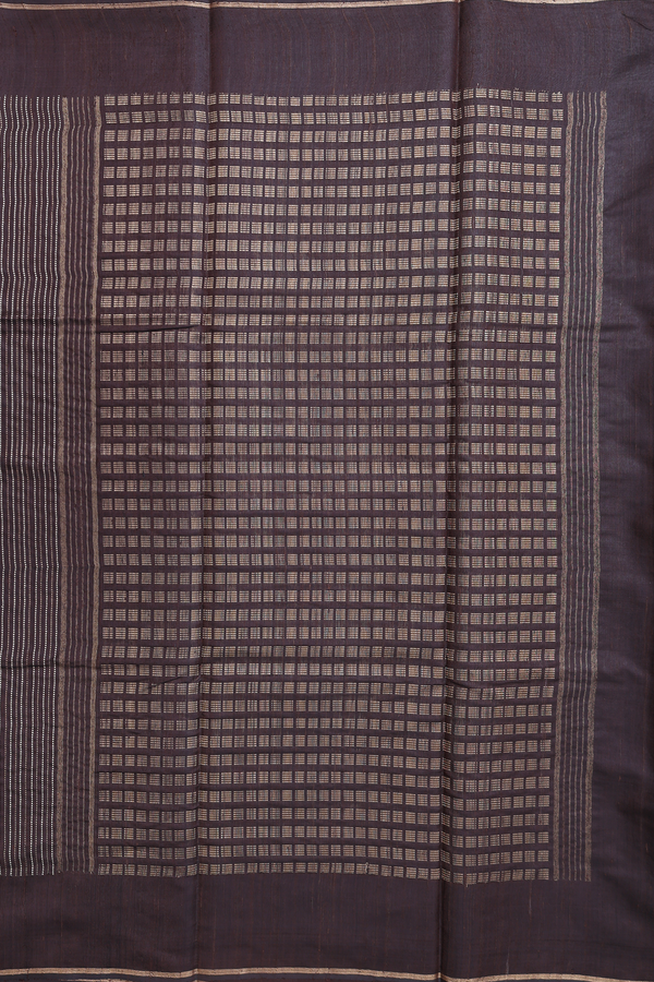 Jute Saree In Dark Oak Brown With Stripes Design