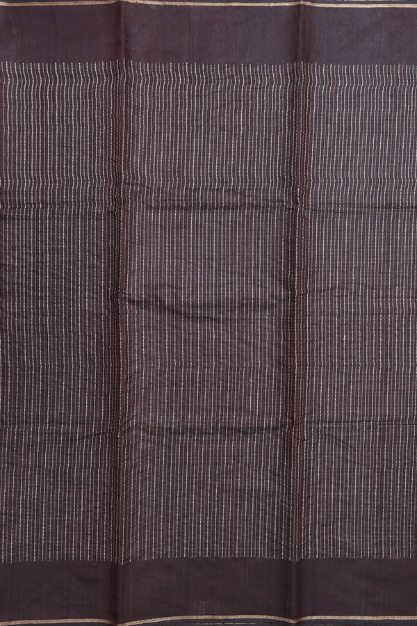 Jute Saree In Dark Oak Brown With Stripes Design