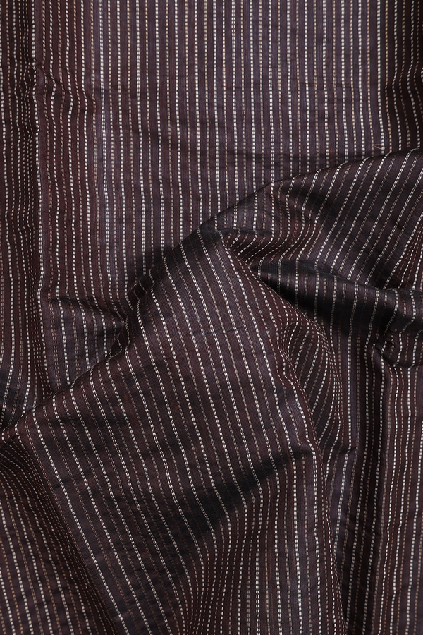 Jute Saree In Dark Oak Brown With Stripes Design