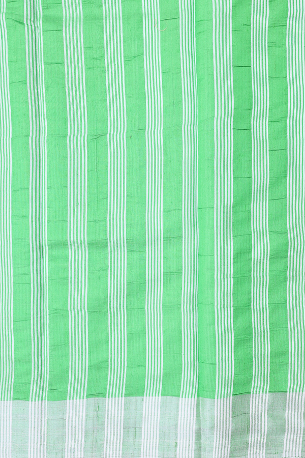 Jute Saree In Parrot Green With Stripes Design