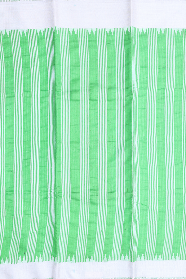 Jute Saree In Parrot Green With Stripes Design