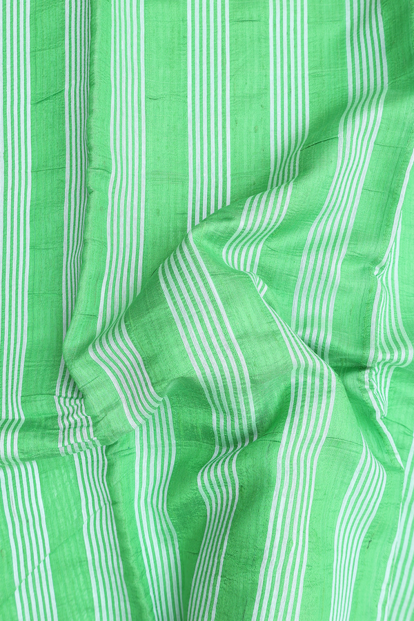 Jute Saree In Parrot Green With Stripes Design