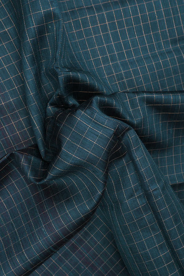 Jute Saree In Pine Green With Checks Design