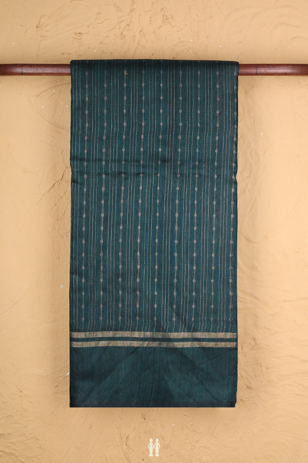 Jute Saree In Pine Green With Stripes Design