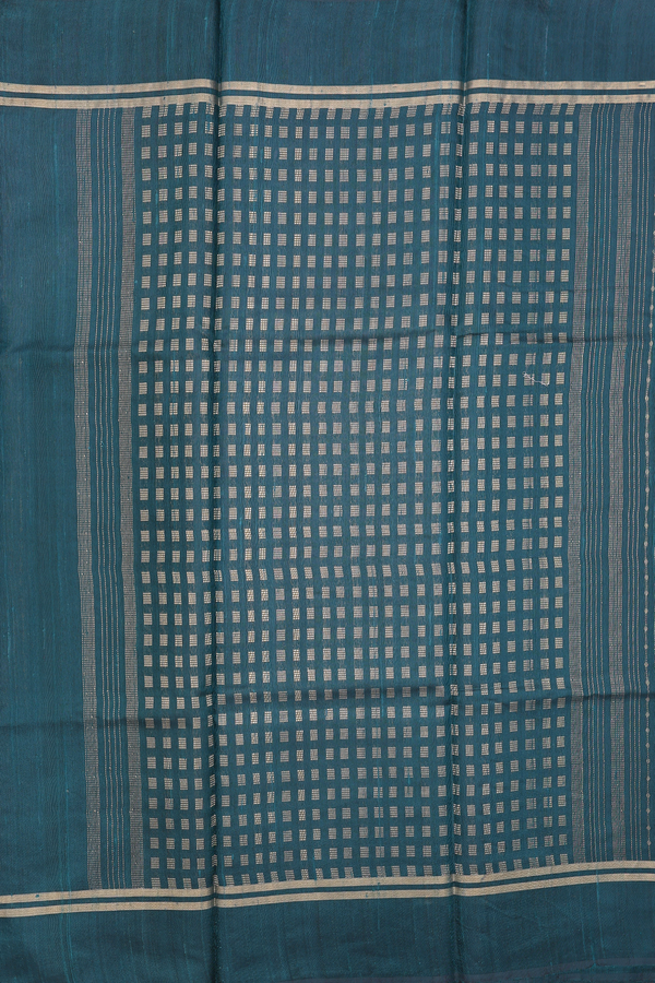 Jute Saree In Pine Green With Stripes Design