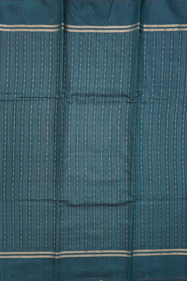 Jute Saree In Pine Green With Stripes Design