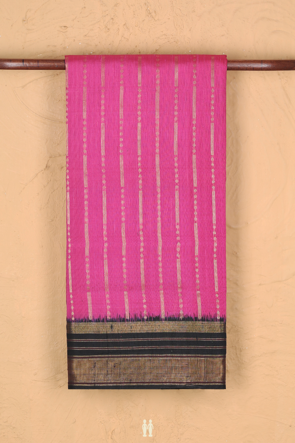 Jute Saree In Pink With Stripes Design