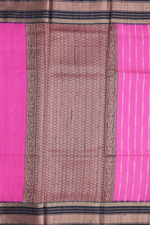 Jute Saree In Pink With Stripes Design