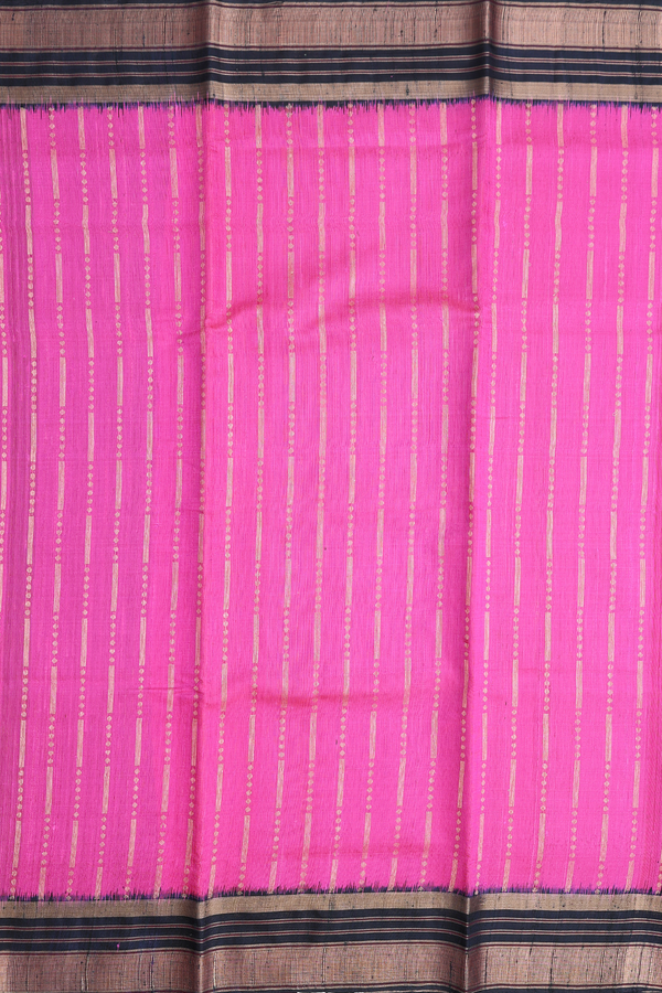 Jute Saree In Pink With Stripes Design