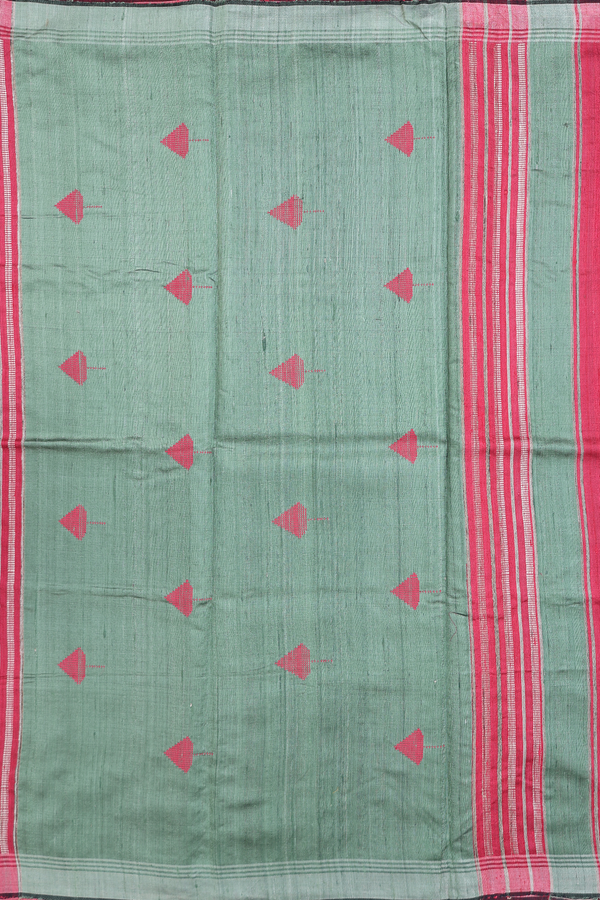 Jute Saree In Pink With Threadwork Buttas