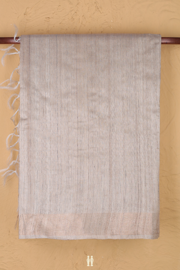 Jute Saree In Plain Beige With Zari Border