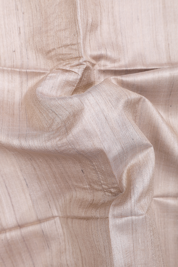 Jute Saree In Plain Beige With Zari Border