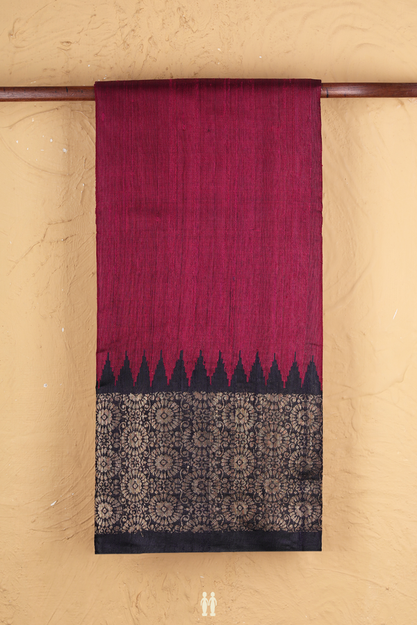 Jute Saree In Plain Berry Purple With Zari Border