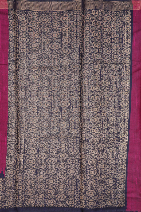 Jute Saree In Plain Berry Purple With Zari Border