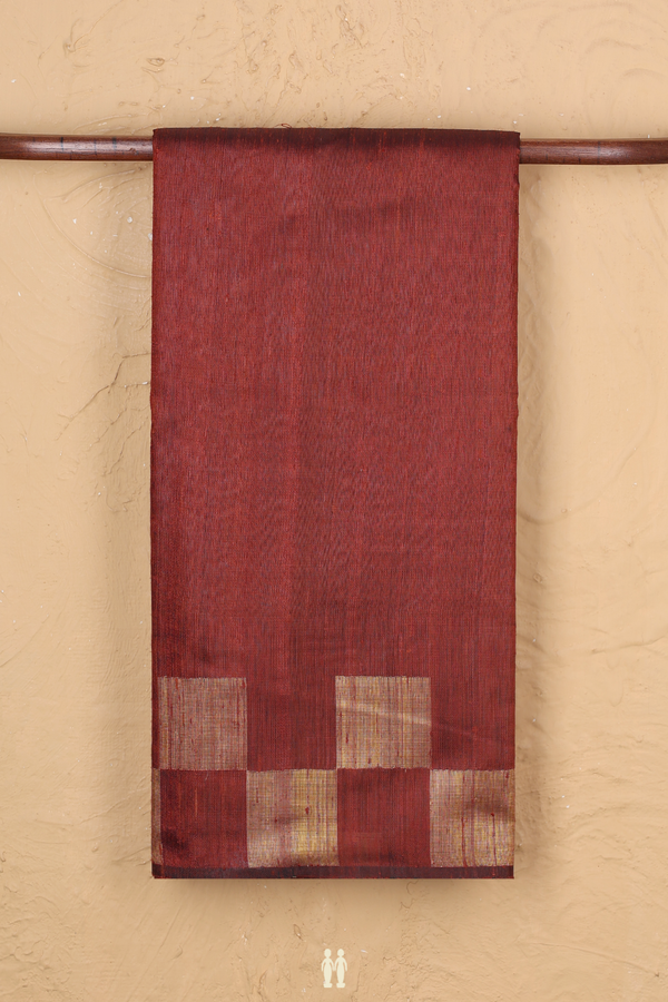 Jute Saree In Plain Brown With Zari Border