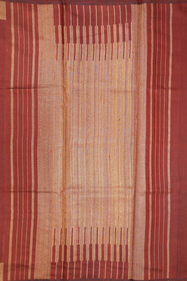 Jute Saree In Plain Brown With Zari Border