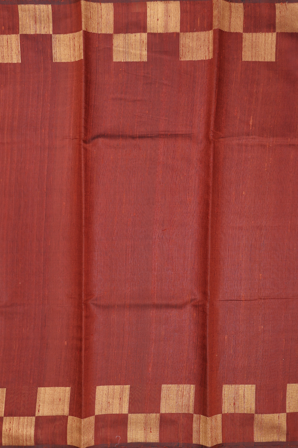 Jute Saree In Plain Brown With Zari Border