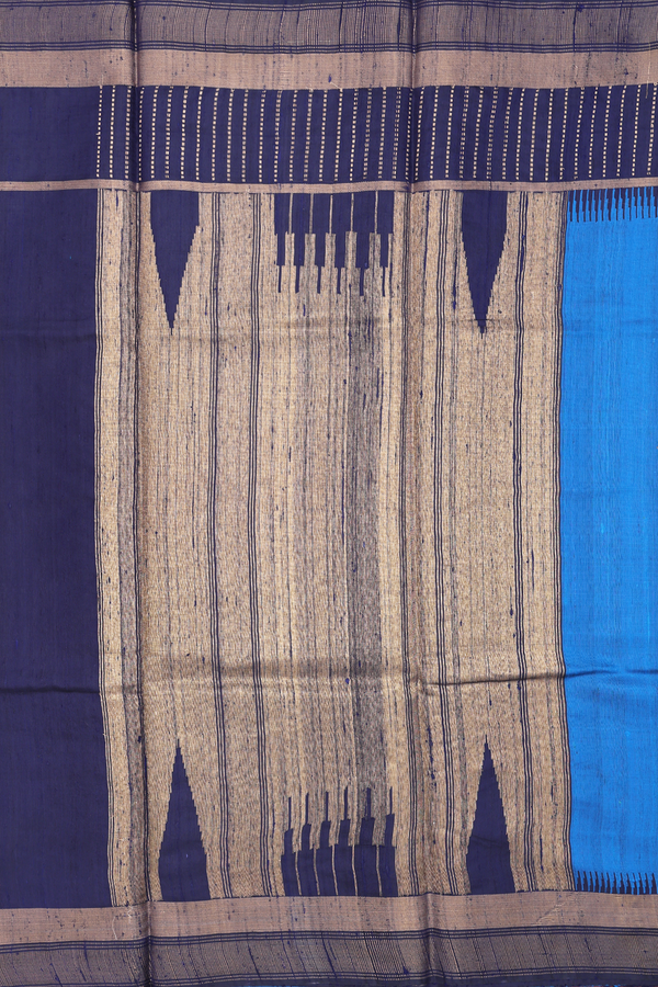 Jute Saree In Plain Cerulean Blue With Contrast Border