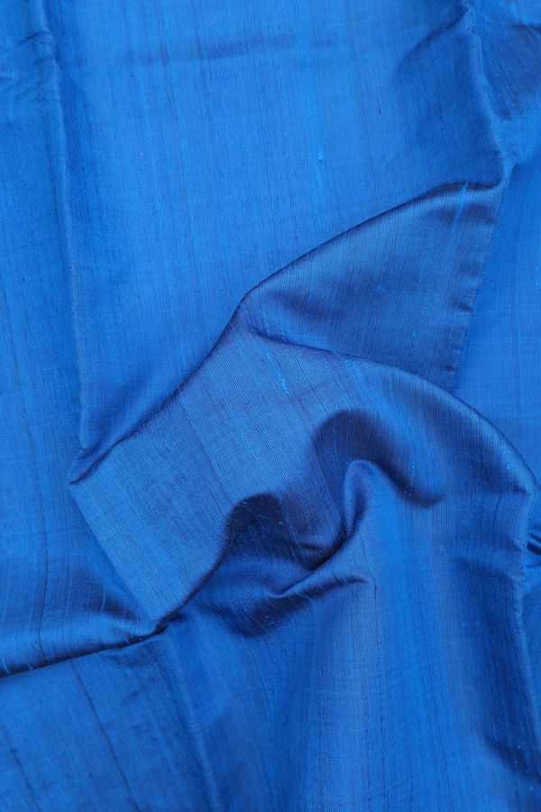 Jute Saree In Plain Cerulean Blue With Contrast Border