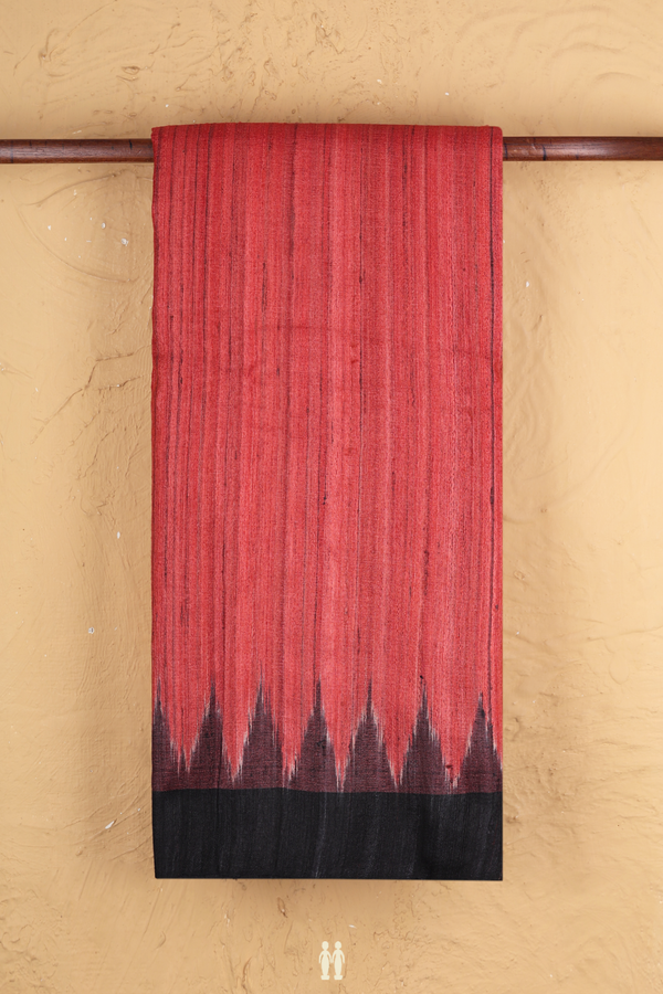 Jute Saree In Plain Dusty Red With Temple Border