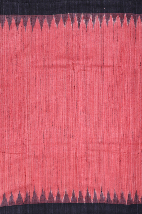 Jute Saree In Plain Dusty Red With Temple Border