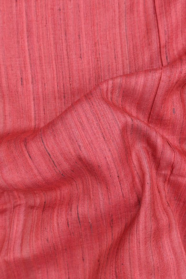Jute Saree In Plain Dusty Red With Temple Border