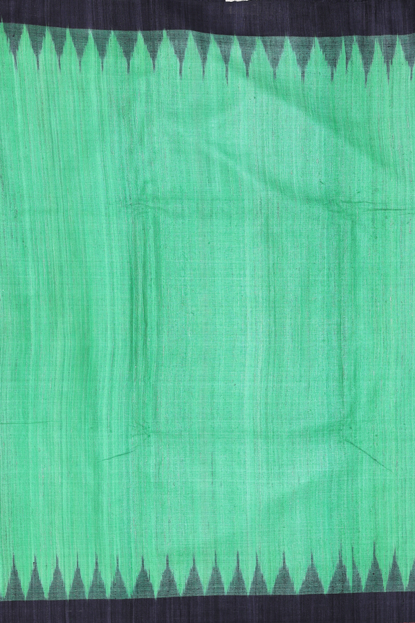 Jute Saree In Plain Fern Green With Temple Border