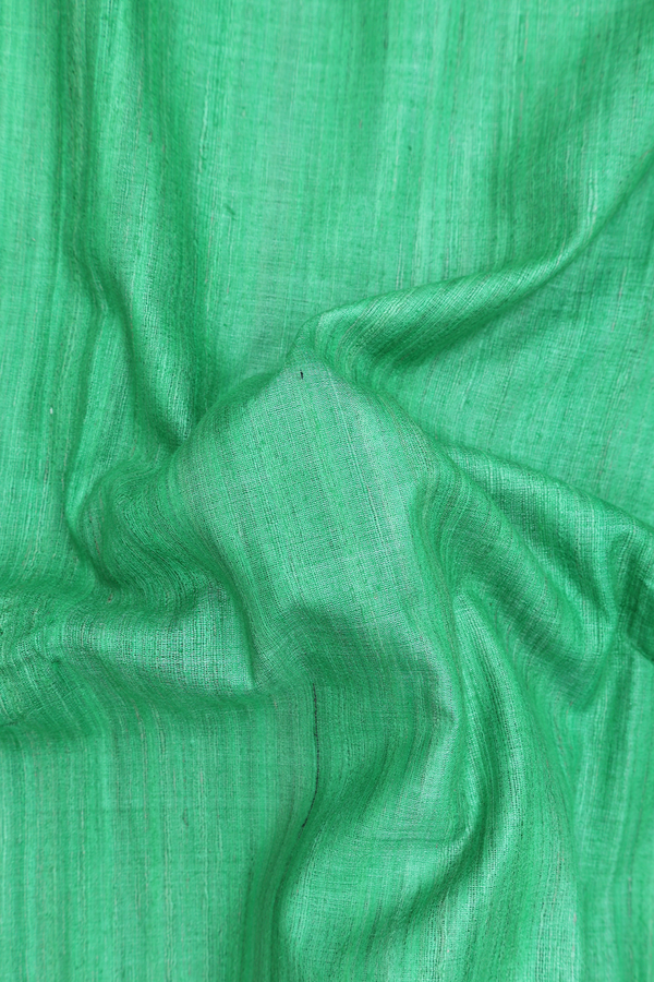 Jute Saree In Plain Fern Green With Temple Border