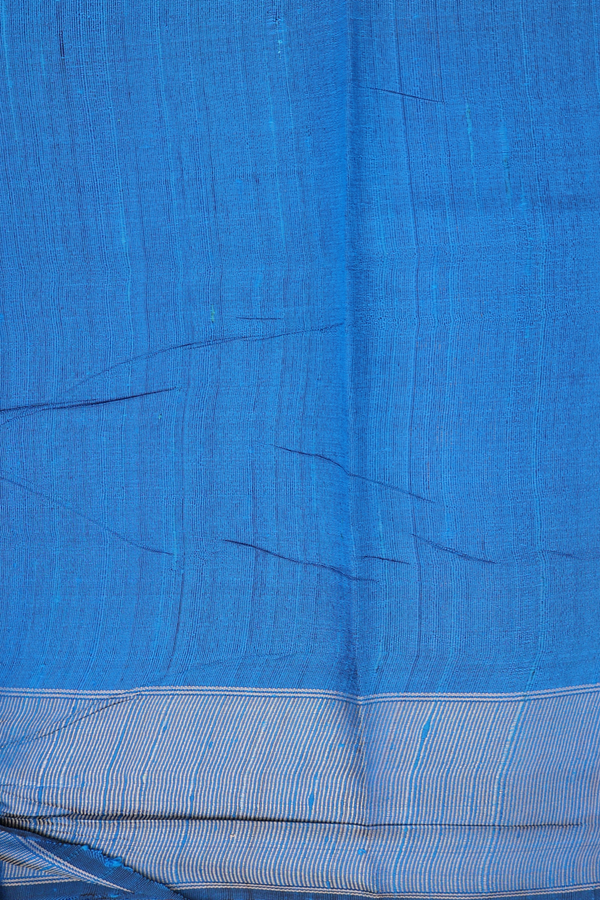 Jute Saree In Plain Navy Blue With Contrast Border