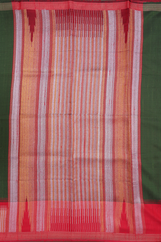 Jute Saree In Plain Olive Green With Contrast Border