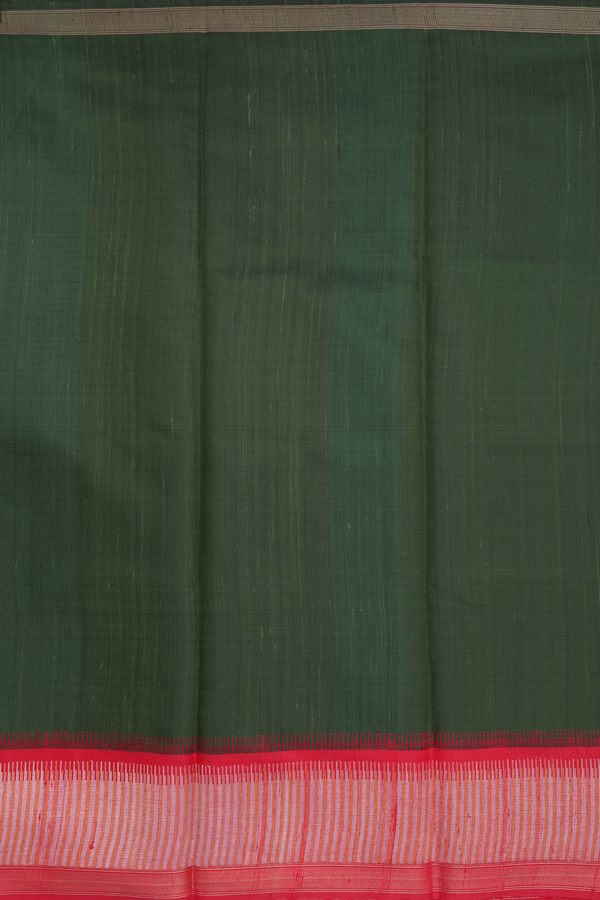 Jute Saree In Plain Olive Green With Contrast Border