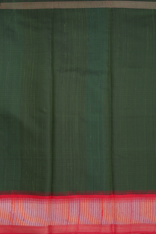 Jute Saree In Plain Olive Green With Contrast Border