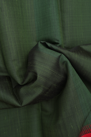 Jute Saree In Plain Olive Green With Contrast Border