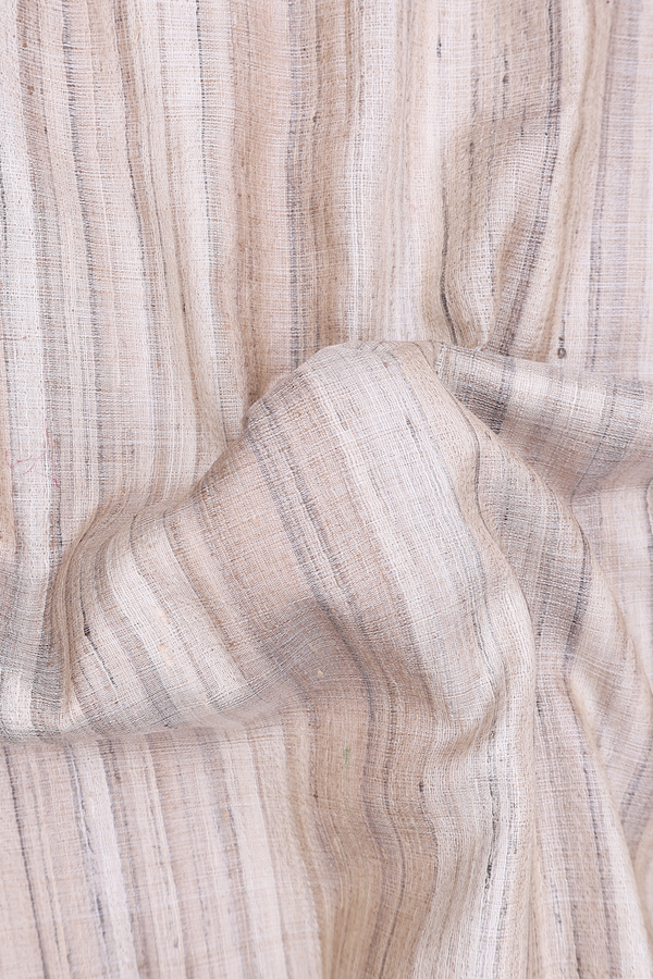 Jute Saree In Plain Pastel Brown With Ganga Jamuna Border