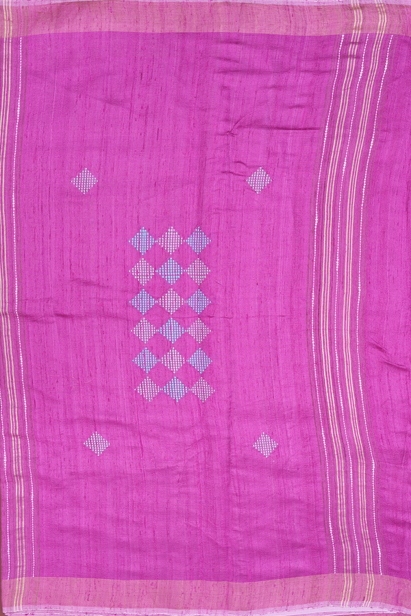 Jute Saree In Purple Rose With Threadwork Buttas