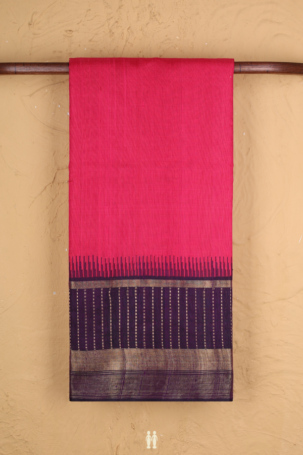Jute Saree In Plain Rani Pink With Contrast Border