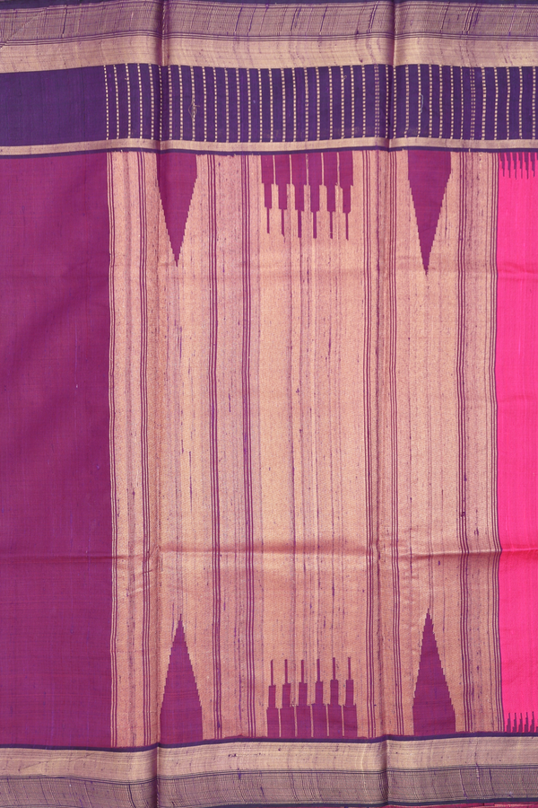 Jute Saree In Plain Rani Pink With Contrast Border