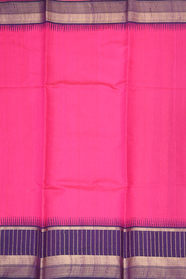 Jute Saree In Plain Rani Pink With Contrast Border
