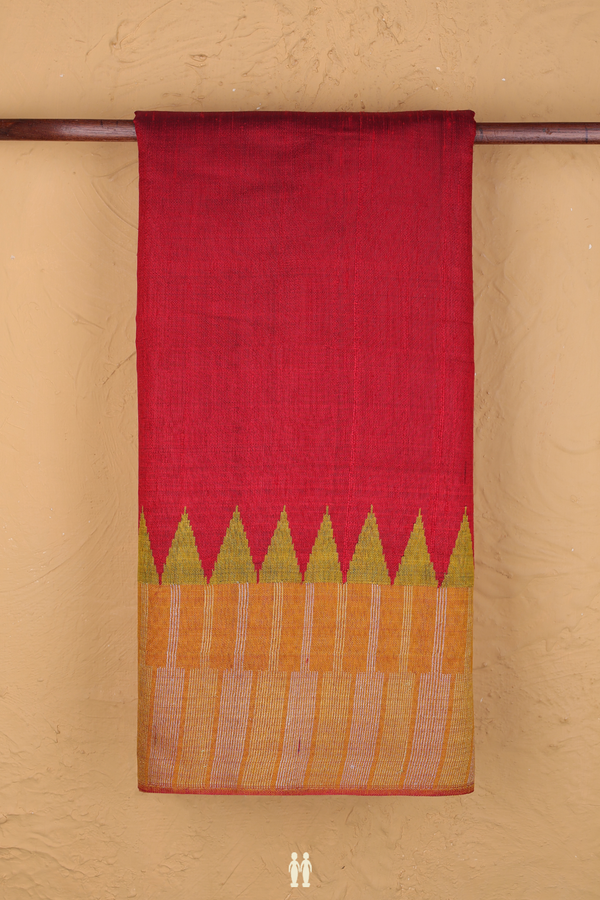 Jute Saree In Plain Red With Contrast Border