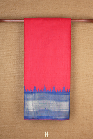 Jute Saree In Plain Scarlet Red With Contrast Zari Border