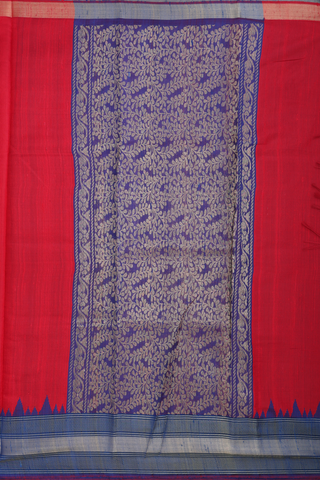 Jute Saree In Plain Scarlet Red With Contrast Zari Border