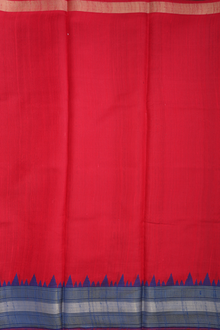 Jute Saree In Plain Scarlet Red With Contrast Zari Border