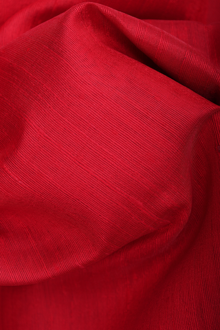 Jute Saree In Plain Scarlet Red With Contrast Zari Border